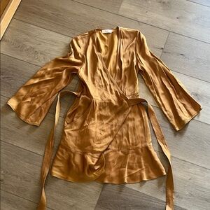 A.L.C. Satin Wrap Dress in Warm Gold
